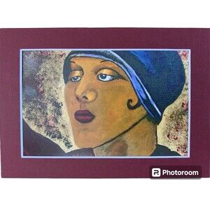 Original Art Deco Print - Flapper Lady in Burgundy & Blue (4x6)